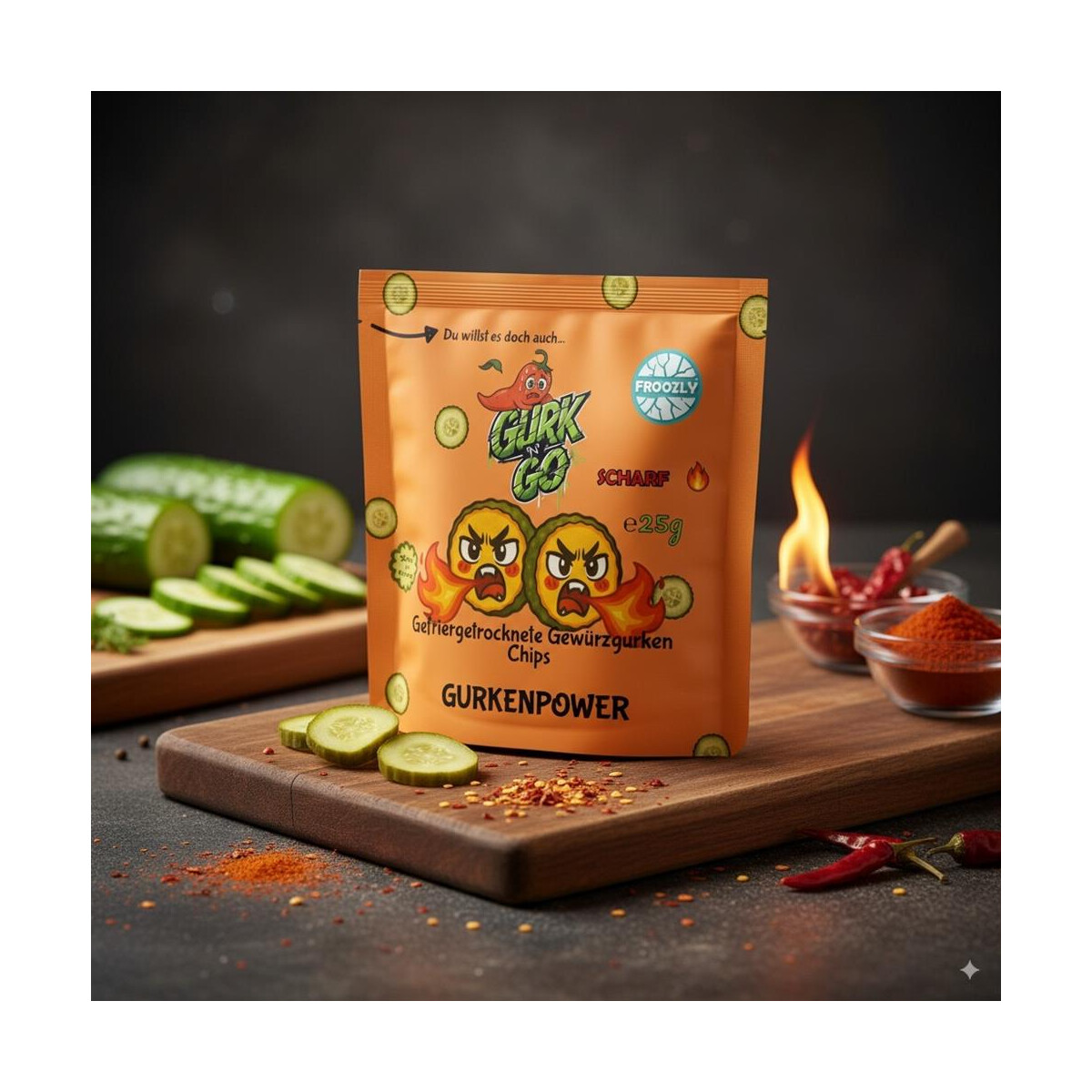 Froozly Gefriergetrocknete Gewürzgurken - Scharf 25g